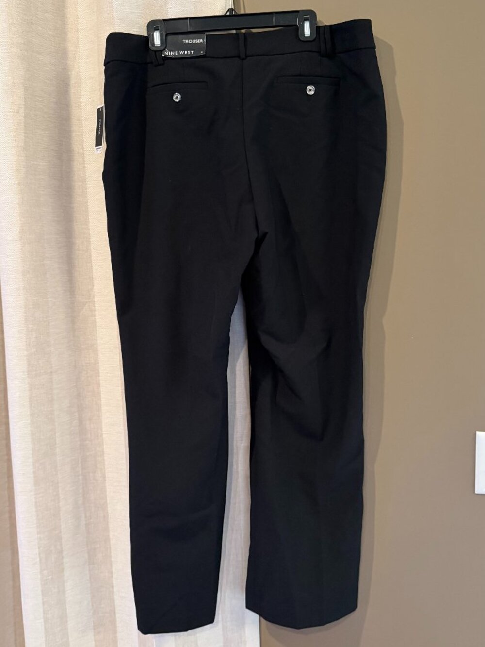 NWT Nine West Black Trouser Flat Front Career Trouser Silver Button, Size 16